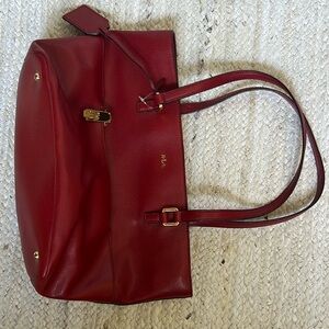 Red leather tote style pocket book. Like new condition